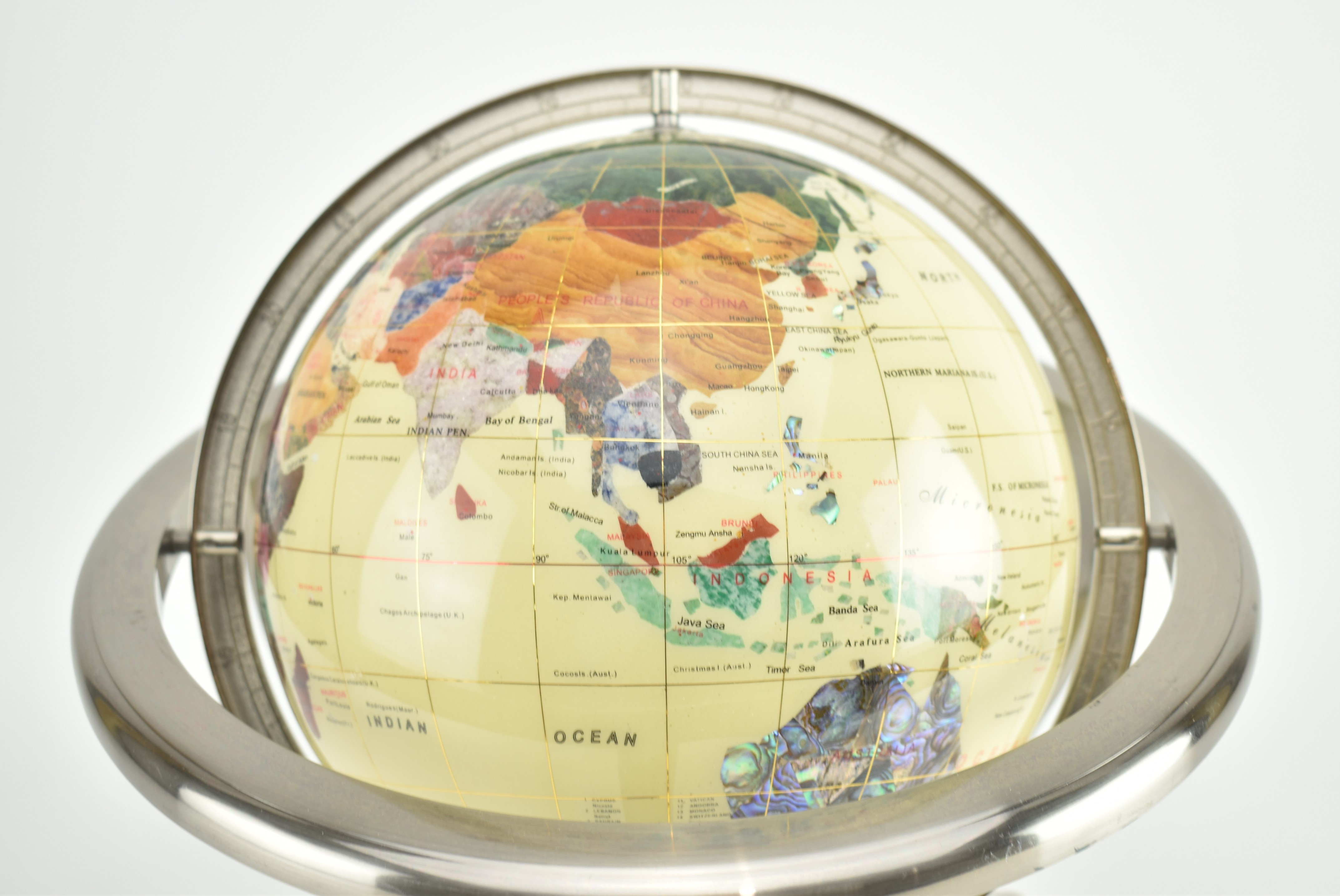 VINTAGE GEM INLAID GLOBE IN CHROME STAND - Image 3 of 7