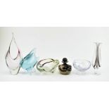 COLLECTION OF SIX 20TH CENTURY GLASS -VASES AND CENTERPIECES