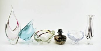 COLLECTION OF SIX 20TH CENTURY GLASS -VASES AND CENTERPIECES