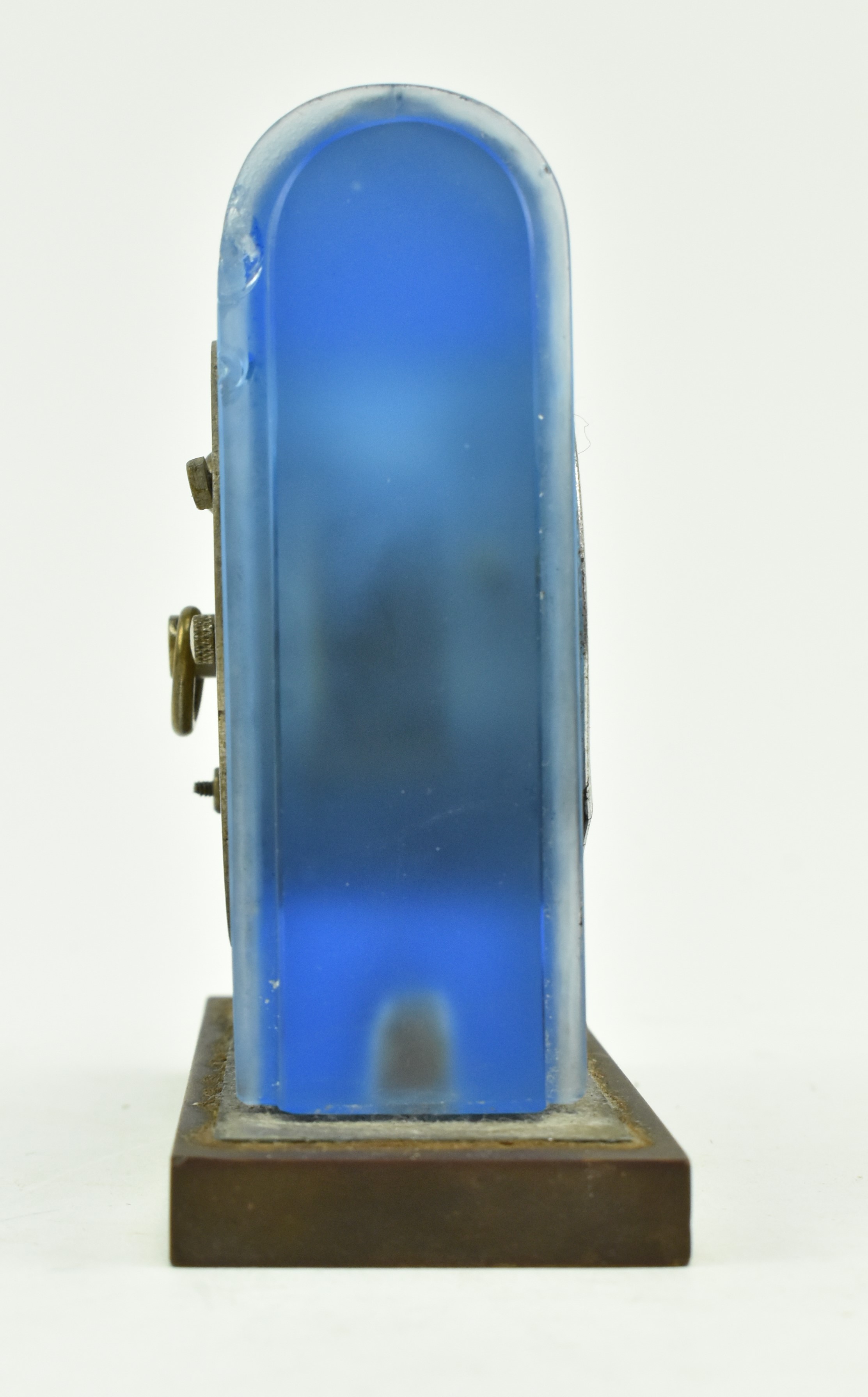 FRENCH ART DECO BLUE FROSTED GLASS BEDSIDE CLOCK - Image 3 of 9