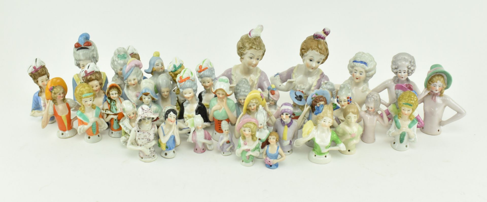 COLLECTION OF FORTY PORCELAIN PIN CUSHION DOLLS HEADS - Image 2 of 9