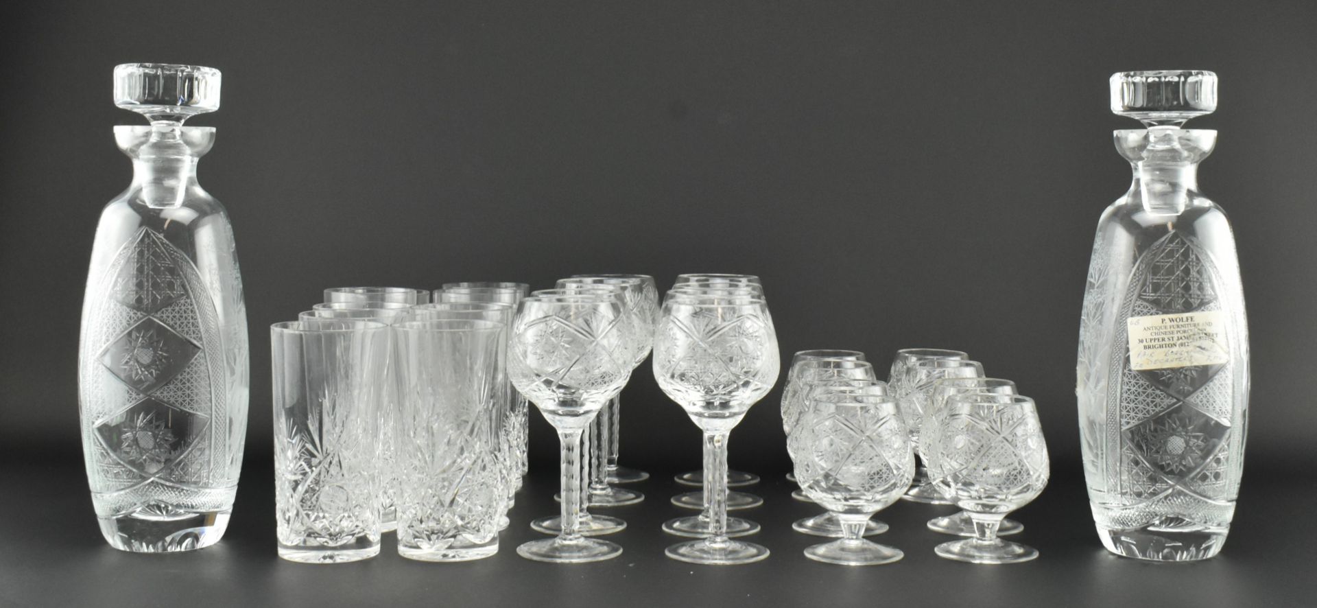 COLLECTION OF BOHEMIAN STYLE CUT GLASS INCL. PAIR DECANTERS