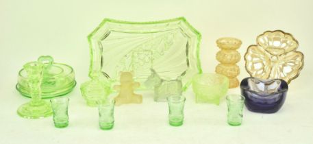 COLLECTION OF ART DECO & LATER GLASS INCL. URANIUM EXAMPLES