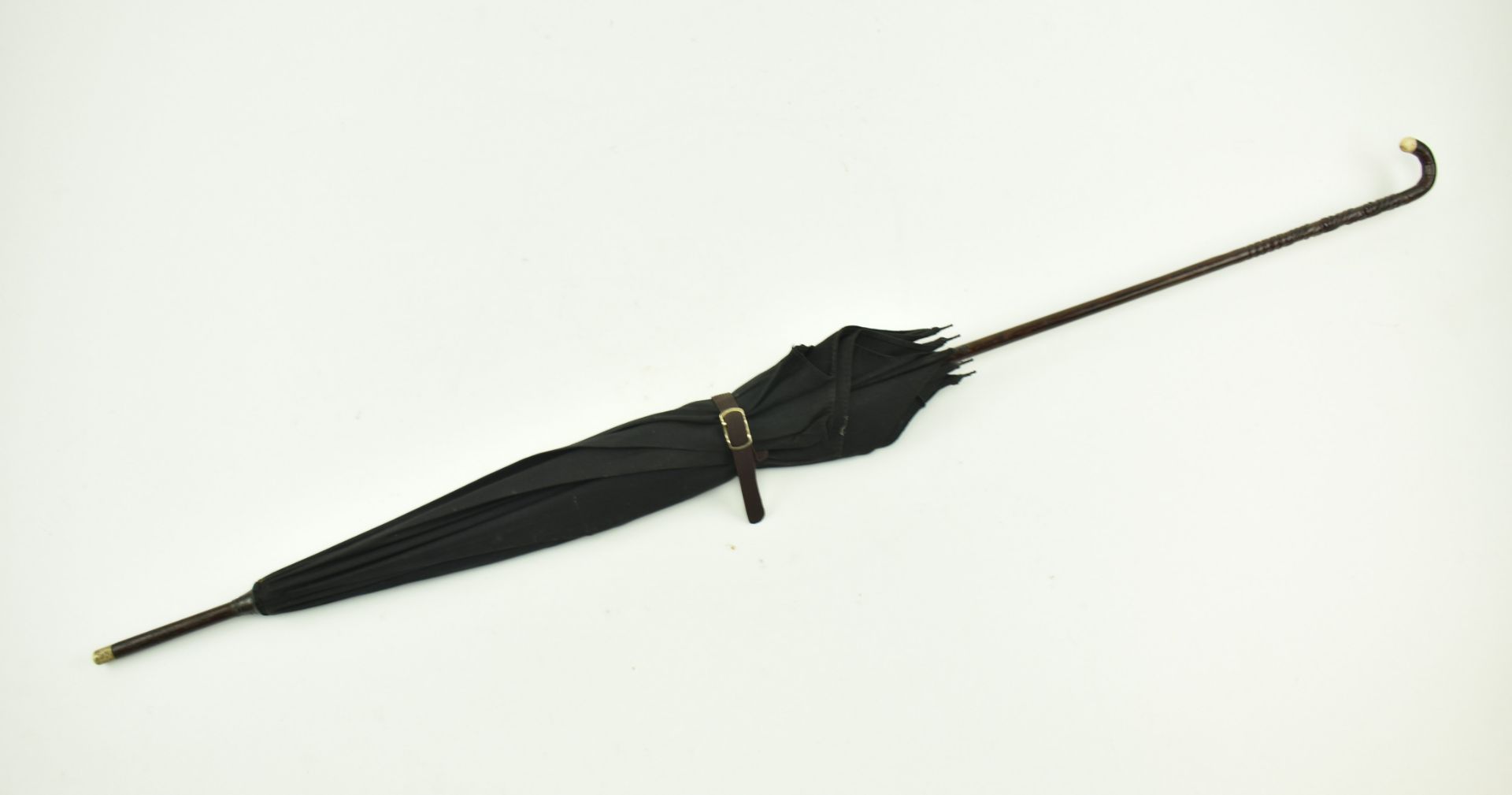 VICTORIAN MAHOGANY & BONE HANDLED PARASOL WITH BLACK SHADE - Image 2 of 6