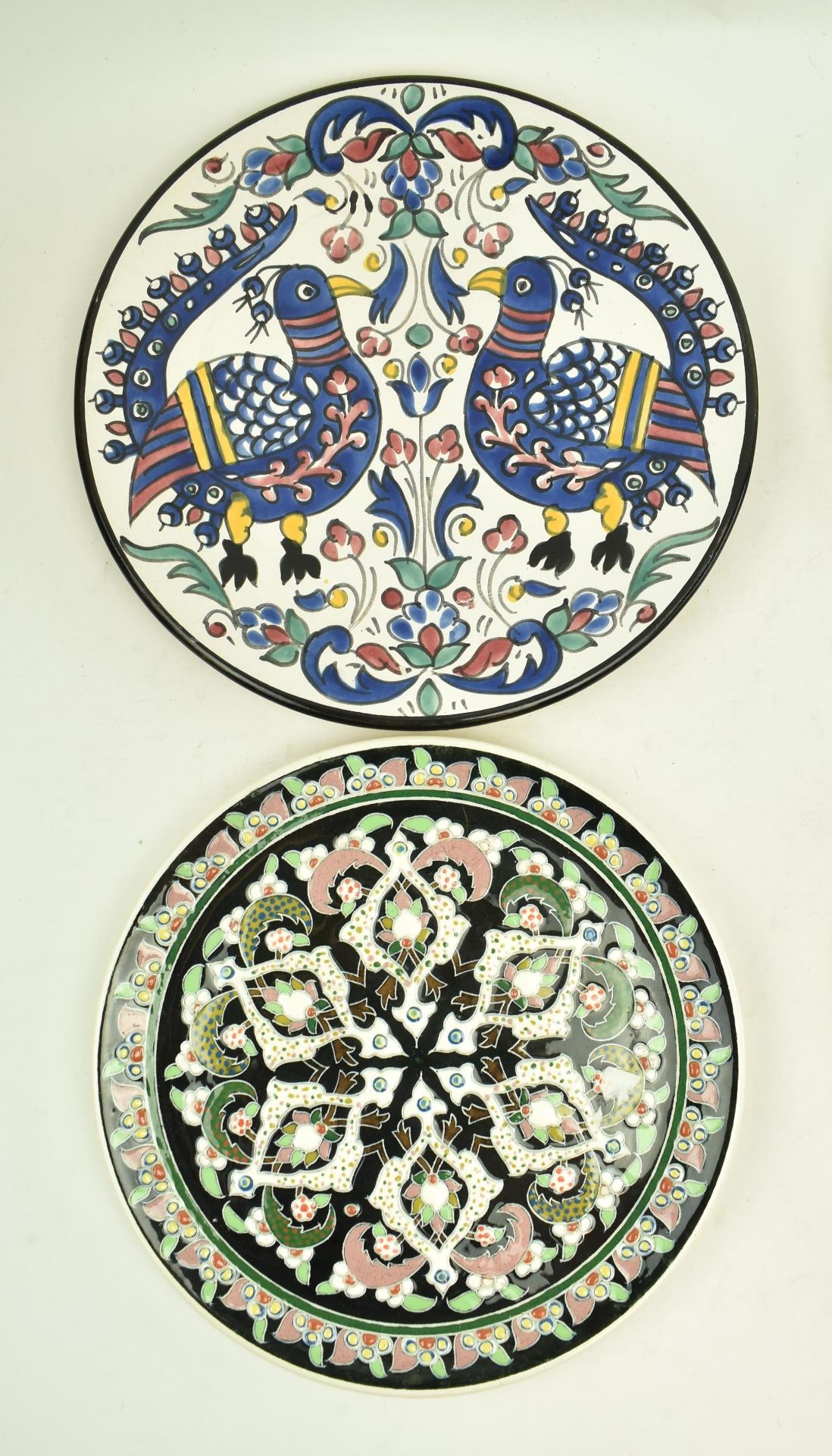 THREE TURKISH MAJOLICA ENAMELLED CHARGERS & 3 OTHERS - Image 2 of 5