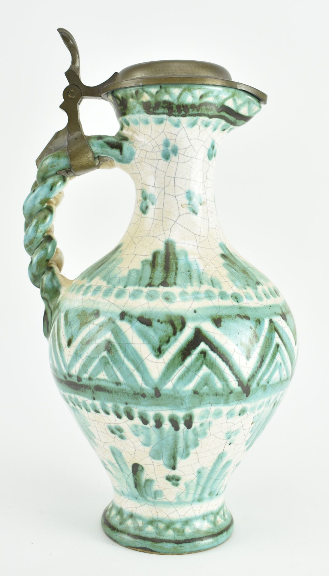 EARLY 20TH CENTURY MAJOLICA PITCHER JUG WITH PEWTER LID - Image 2 of 7