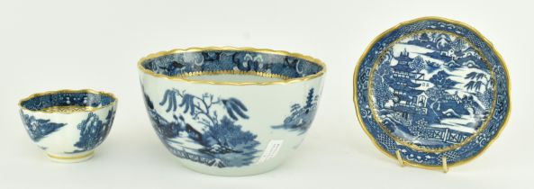 18TH CENTURY CAUGHTLEY CUP & SAUCER AND N IRONSTONE BOWL