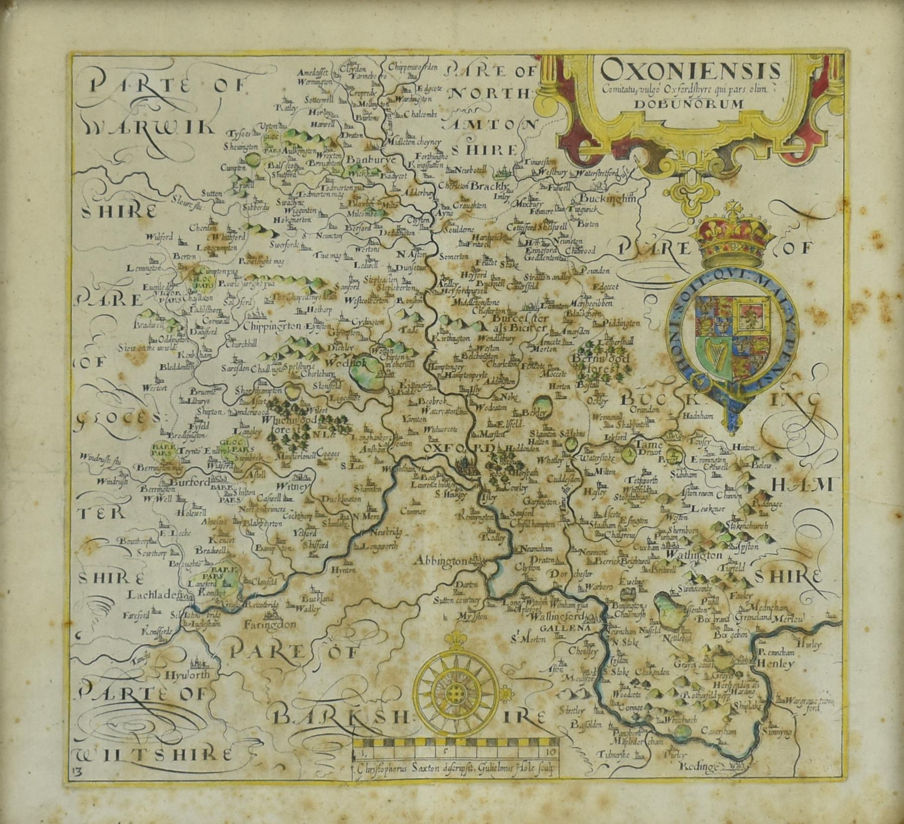 C. SAXTON & W. HOLE - 17TH CENTURY MAP OF OXFORDSHIRE