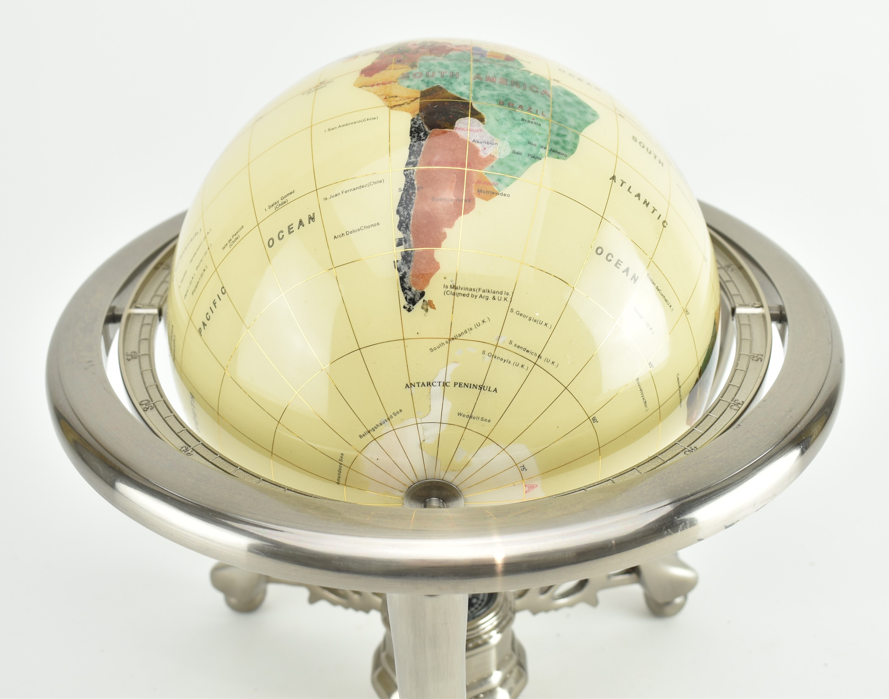 VINTAGE GEM INLAID GLOBE IN CHROME STAND - Image 4 of 7
