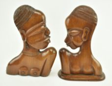 TWO 20TH CENTURY AFRICAN WOODEN CARVING OF TWO LADIES