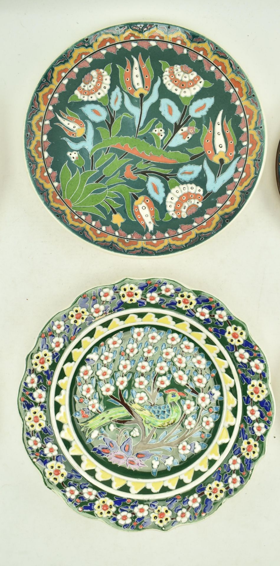 THREE TURKISH MAJOLICA ENAMELLED CHARGERS & 3 OTHERS - Image 3 of 5