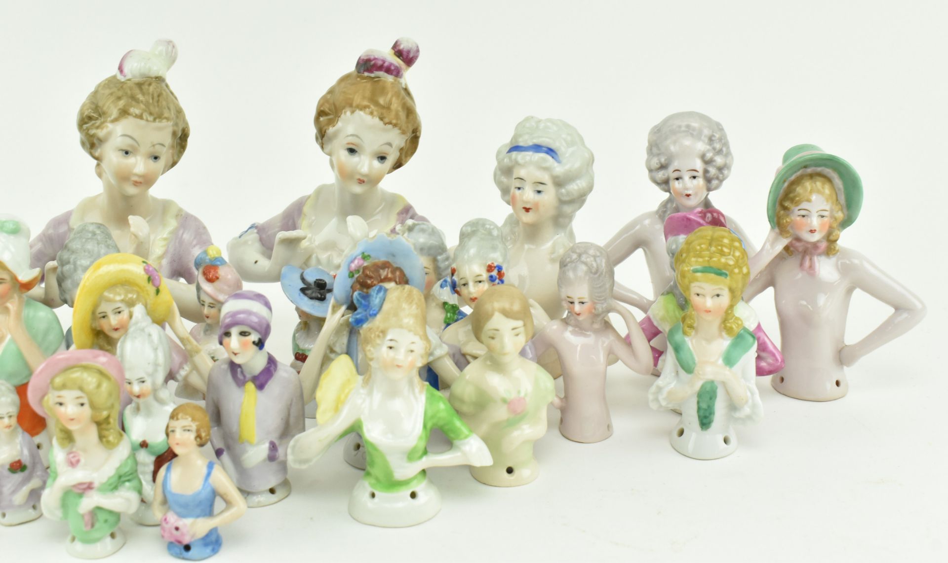 COLLECTION OF FORTY PORCELAIN PIN CUSHION DOLLS HEADS - Image 4 of 9