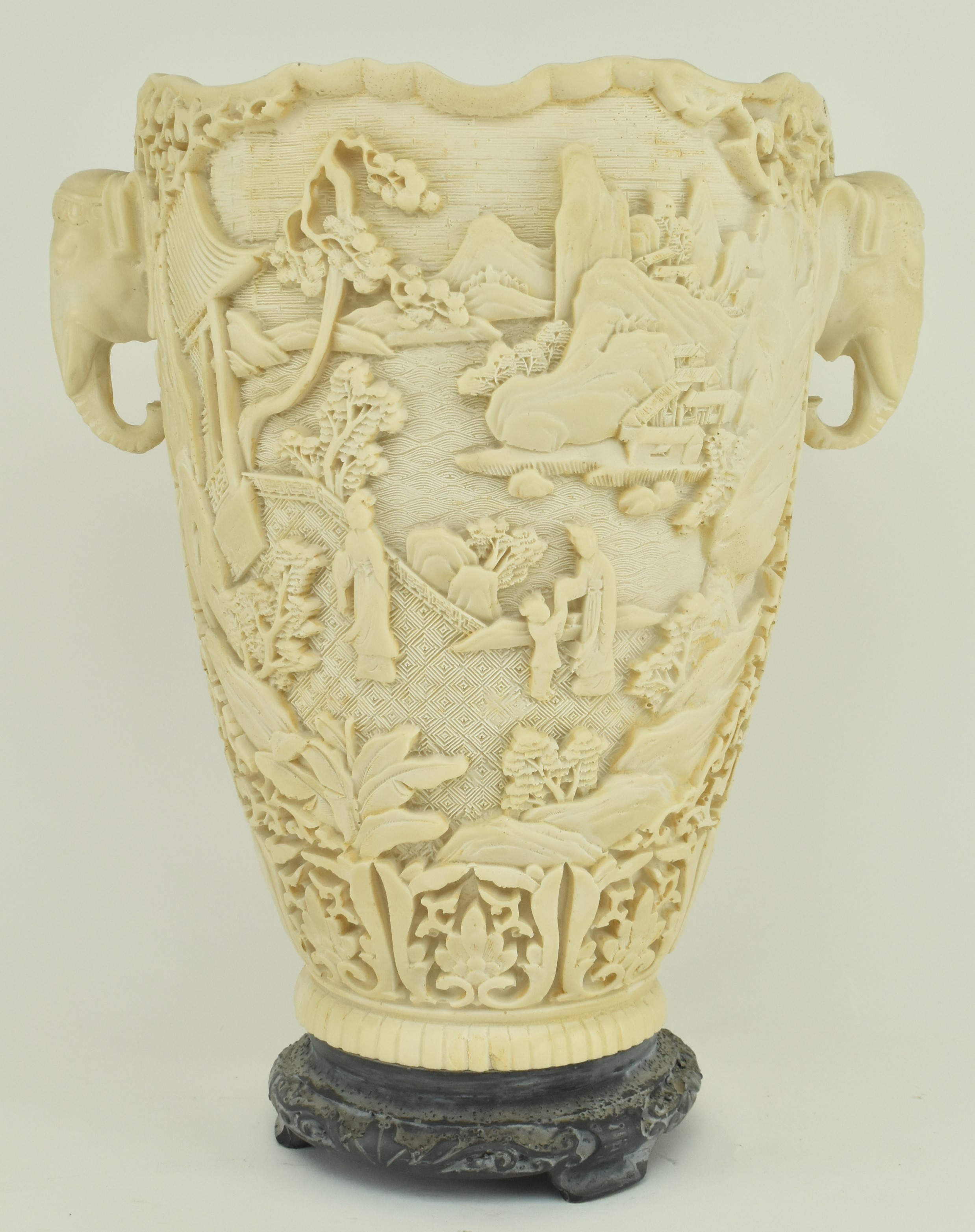 20TH CENTURY CHINESE RESIN CARVED VASE WITH ELEPHANT HANDLES - Image 3 of 7