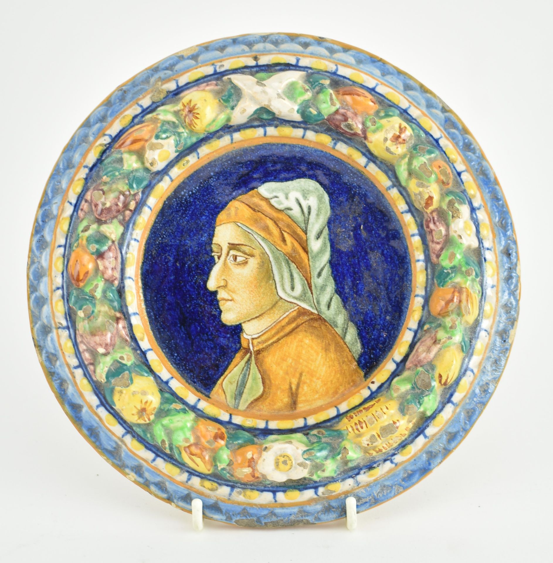 ITALIAN HAND PAINTED PORTRAIT OF A LADY CERAMIC WALL PLATE - Image 2 of 5