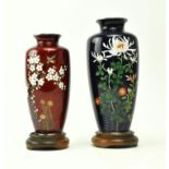 TWO JAPANESE CLOISONNE VASES ENAMELLED WITH FLOWERS