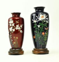 TWO JAPANESE CLOISONNE VASES ENAMELLED WITH FLOWERS