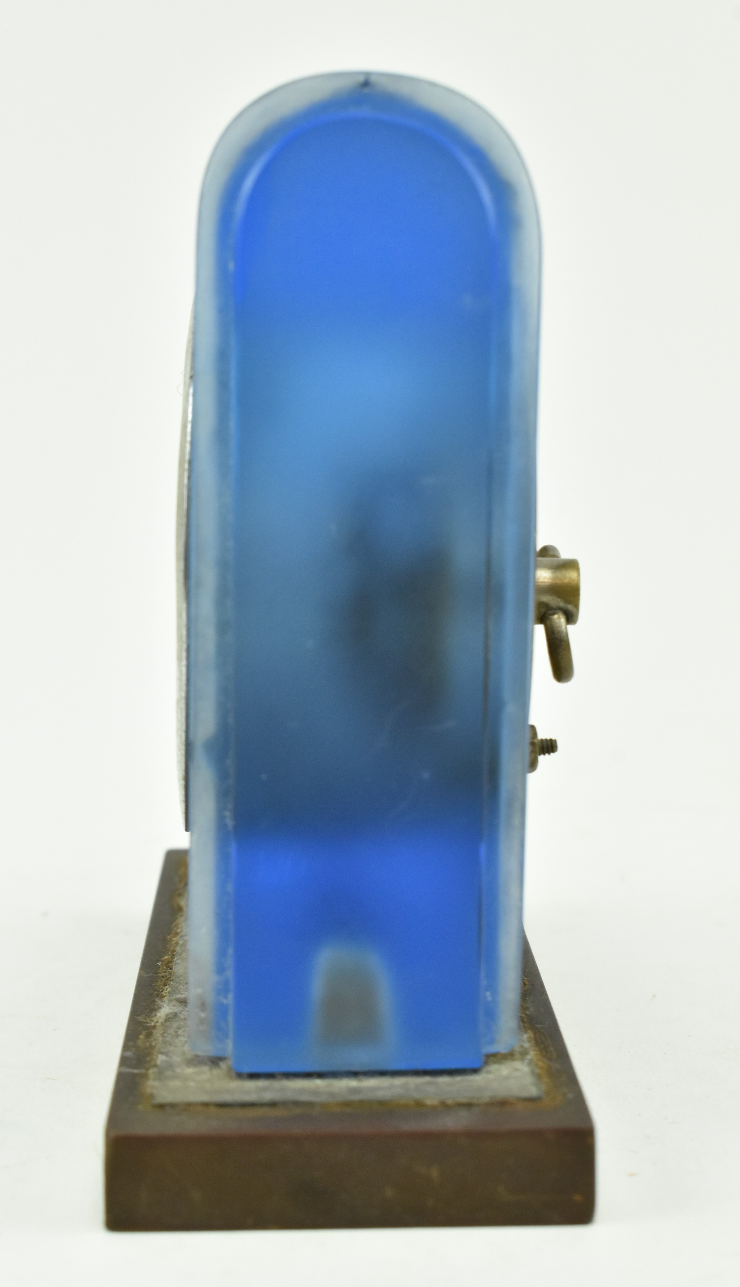 FRENCH ART DECO BLUE FROSTED GLASS BEDSIDE CLOCK - Image 5 of 9