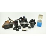 COLLECTION OF VINTAGE CAMERAS, CAMERA LENSES ETC