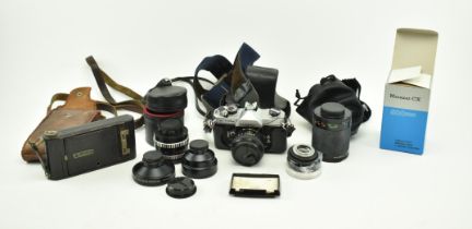 COLLECTION OF VINTAGE CAMERAS, CAMERA LENSES ETC