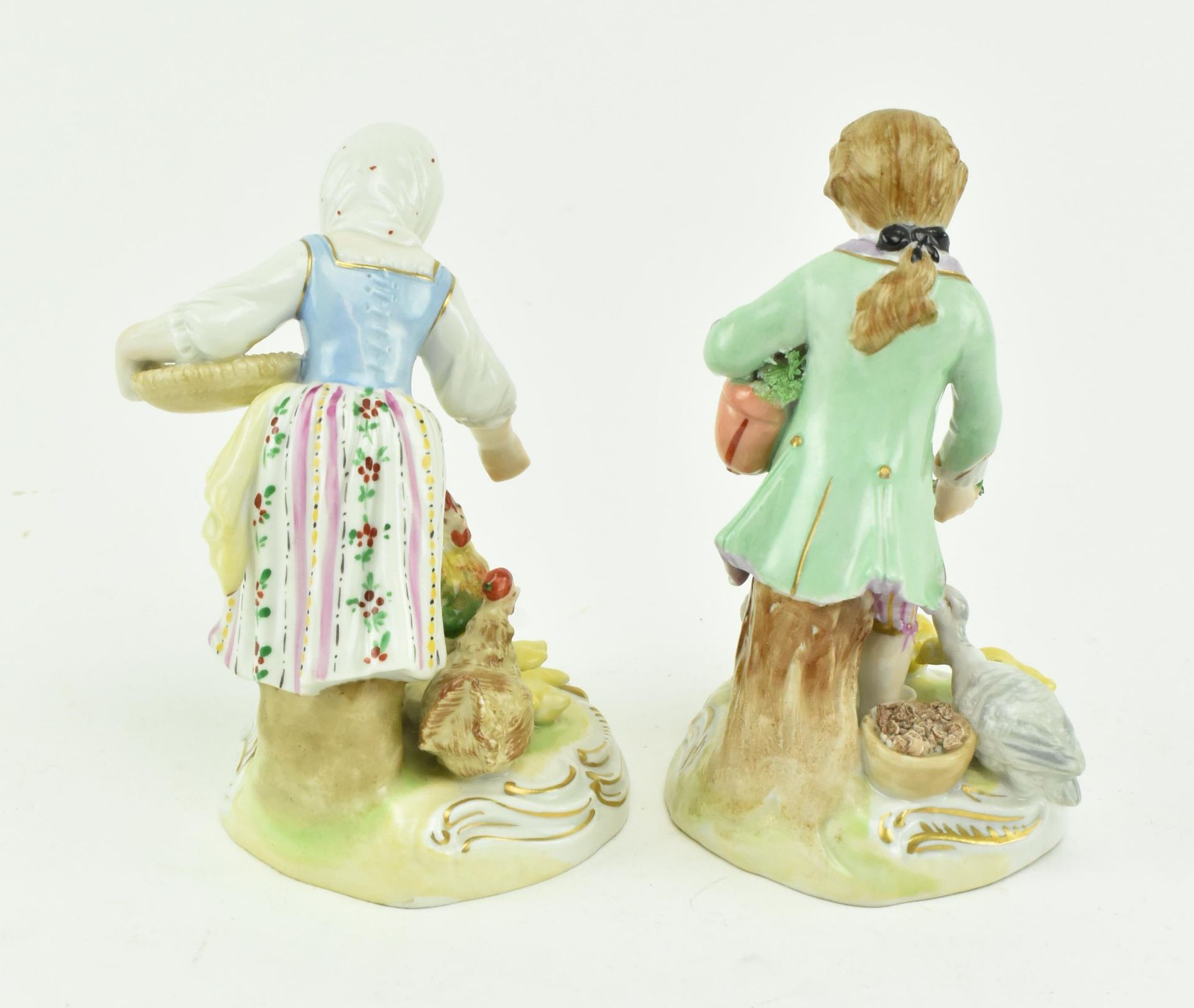 PAIR OF DRESDEN FIGURINES OF BOY & GIRL FEEDING CHICKENS - Image 5 of 8