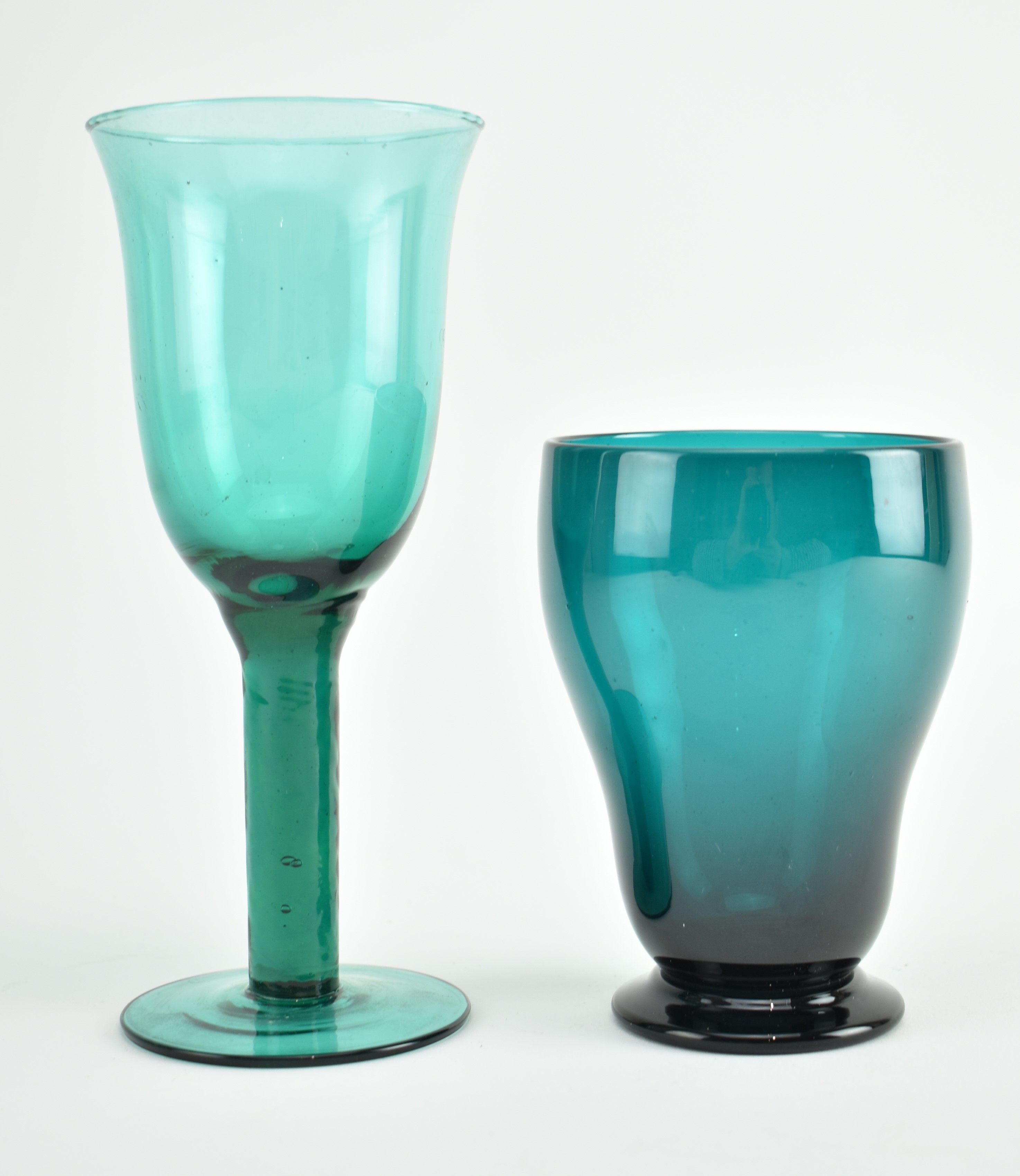 TWO EARLY-MID 20TH CENTURY GREEN - BLUE DRINKING GLASSES
