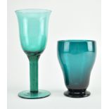 TWO EARLY-MID 20TH CENTURY GREEN - BLUE DRINKING GLASSES