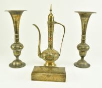 FOUR INDIAN EARLY 20TH CENTURY EMBOSSED BRASS ITEMS