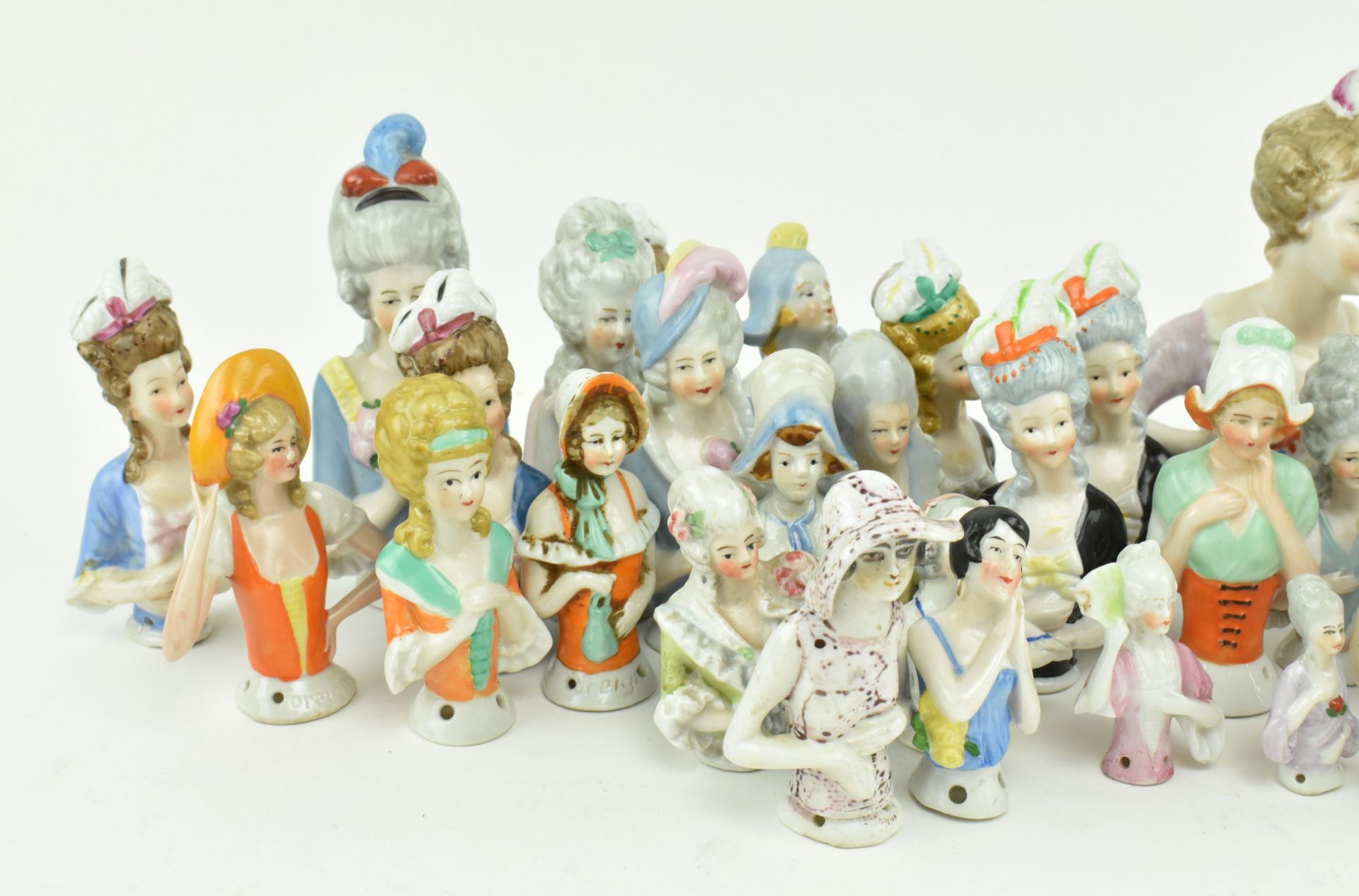 COLLECTION OF FORTY PORCELAIN PIN CUSHION DOLLS HEADS - Image 3 of 9