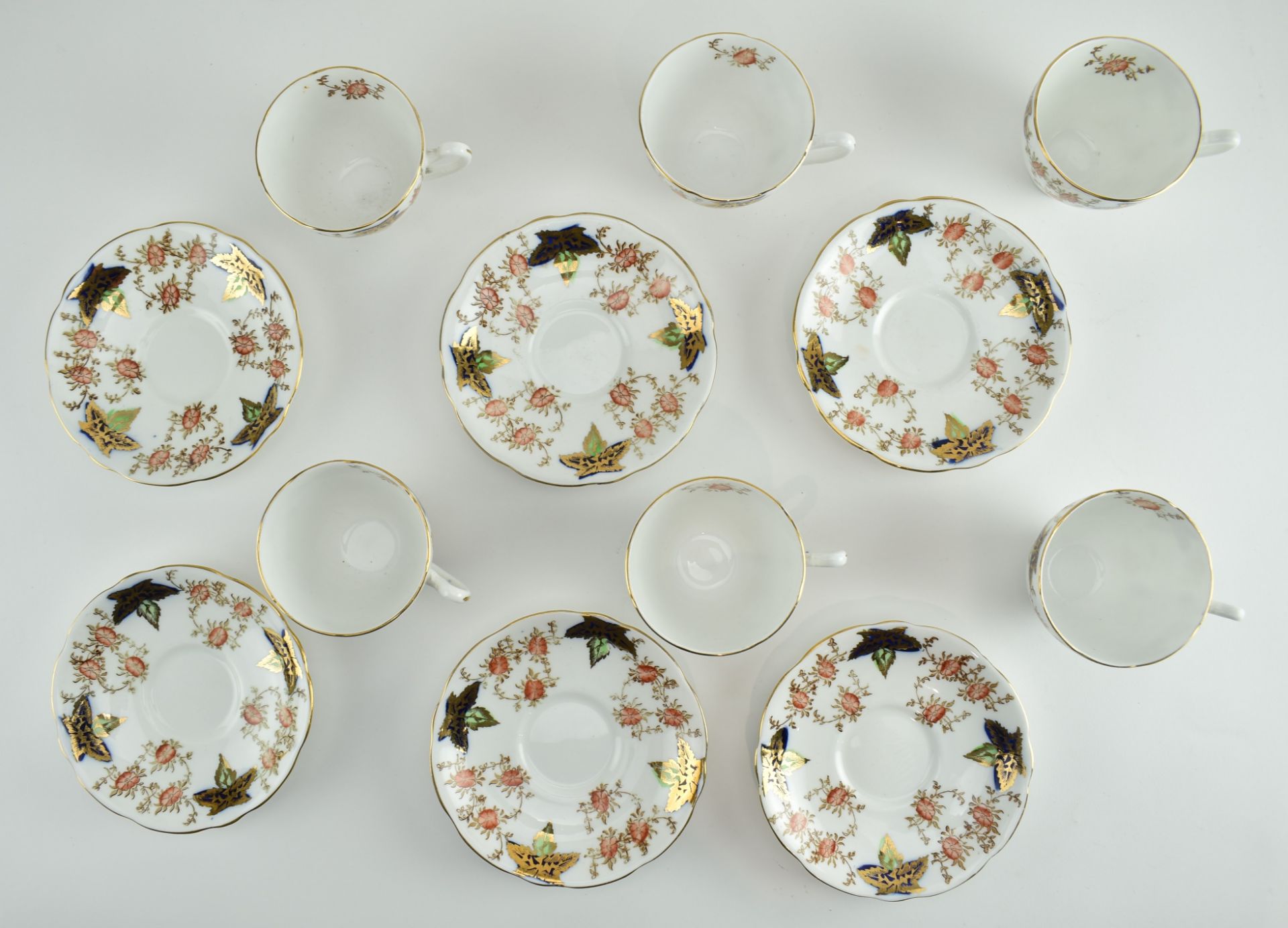 SIX VINTAGE ENGLISH BONE CHINA CUPS AND SAUCERS SETS AND A JUG - Image 3 of 10