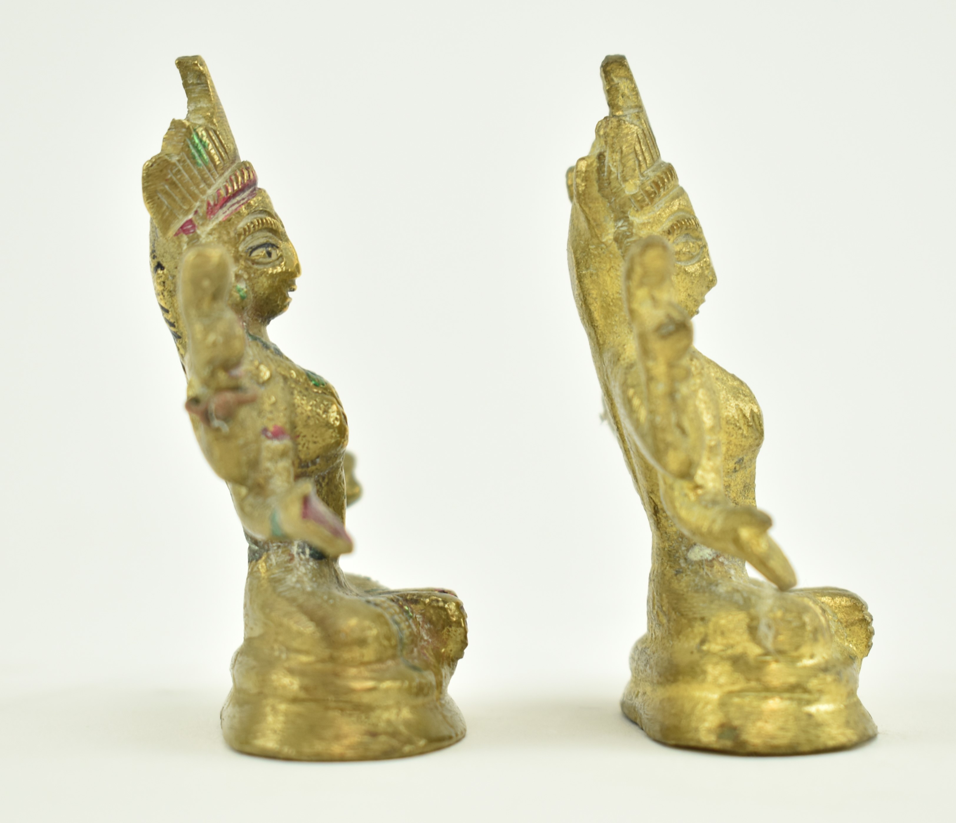 TWO 20TH CENTURY INDIAN BRASS MINIATURES OF SEATED TARA - Image 4 of 6