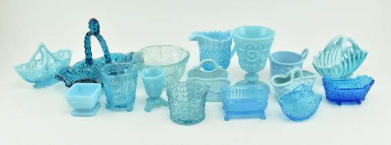 COLLECTION OF VICTORIAN & LATER BLUE PRESSED GLASS ITEMS