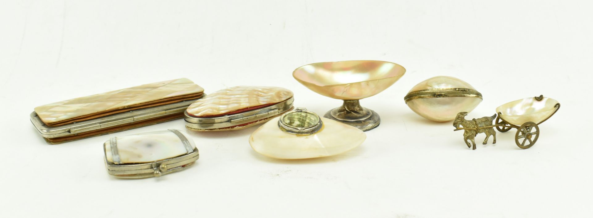 SEVEN MOTHER OF PEARL DECORATIVE TRINKET CASES