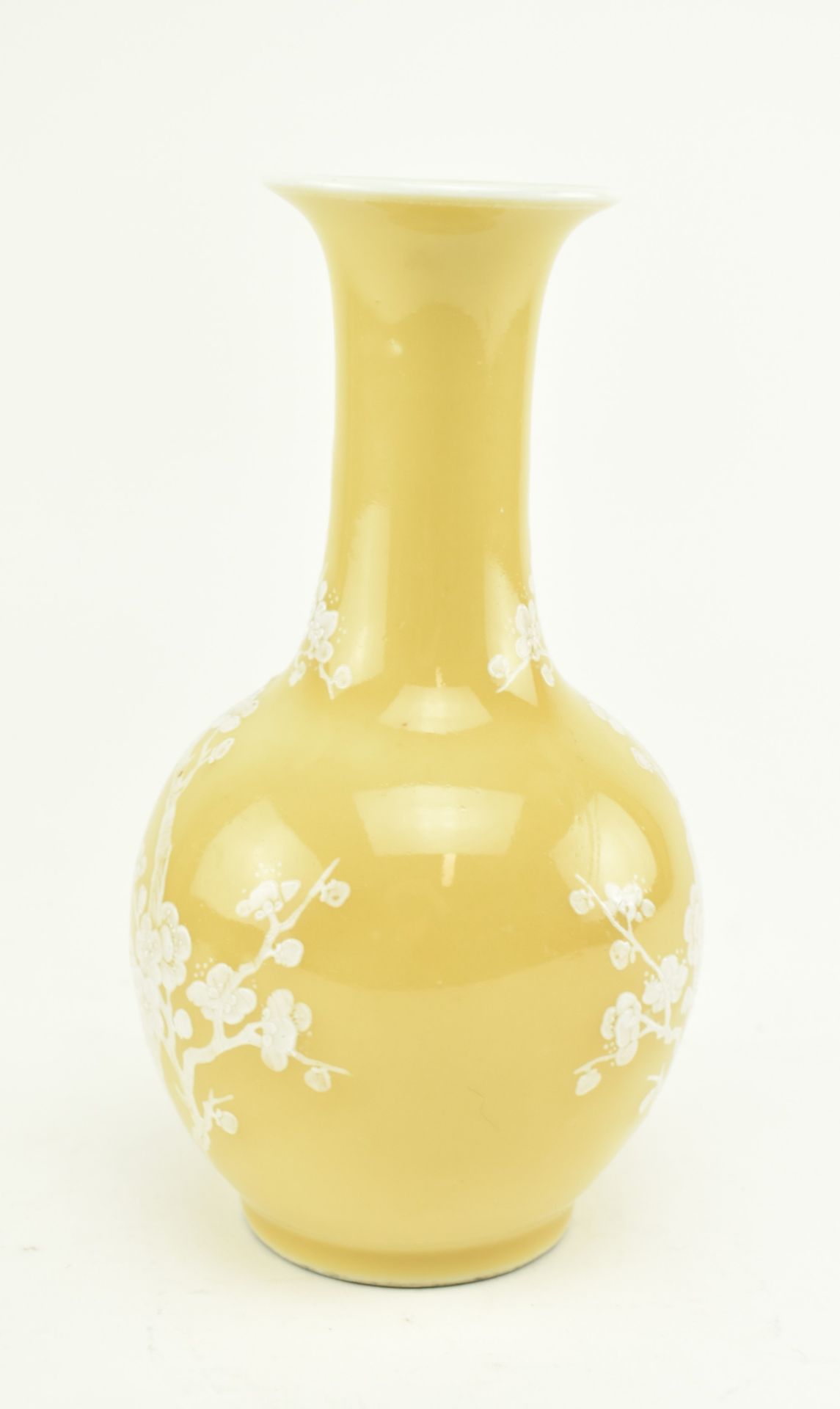 20TH CHINESE CERAMIC YELLOW GROUND PRUNUS RELIEF VASE - Image 3 of 5