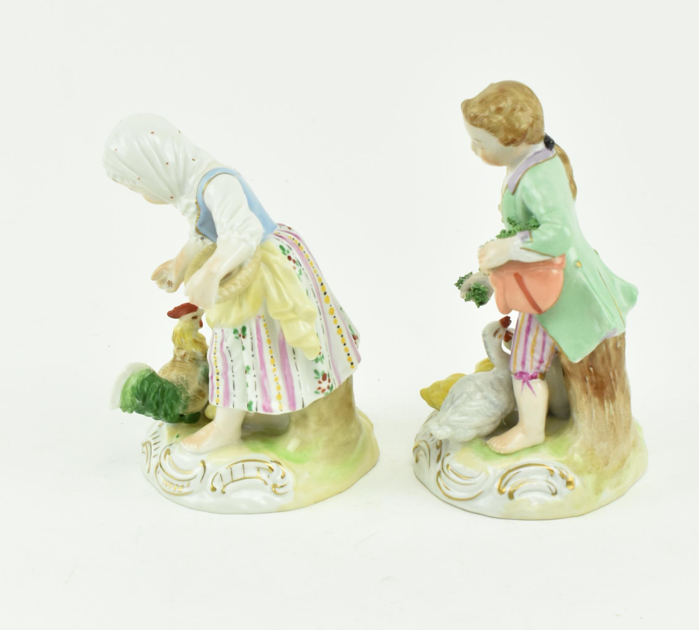PAIR OF DRESDEN FIGURINES OF BOY & GIRL FEEDING CHICKENS - Image 6 of 8