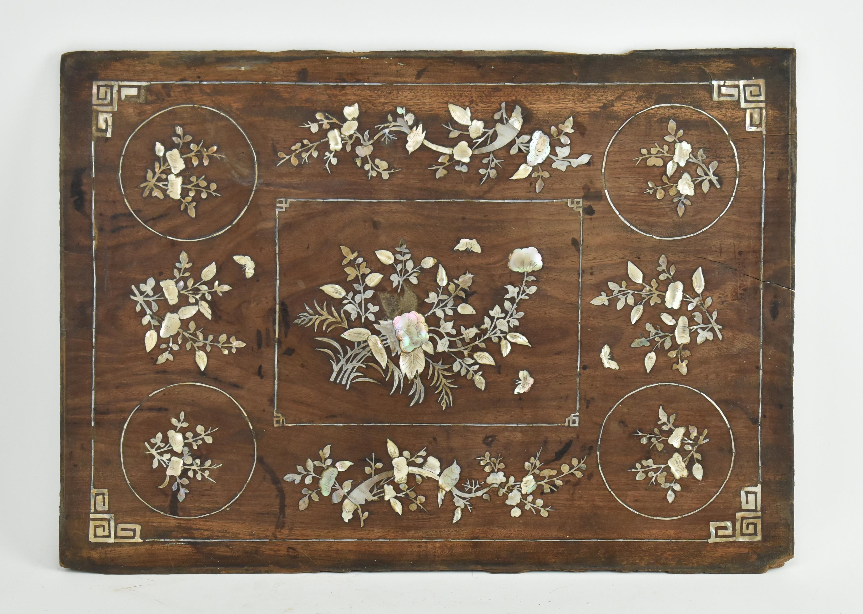 19TH CENTURY CHINESE MOTHER OF PEARL INLAID PANEL TABLETOP - Image 2 of 7