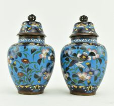 PAIR OF JAPANESE MEIJI PERIOD CLOISONNE JARS WITH COVER