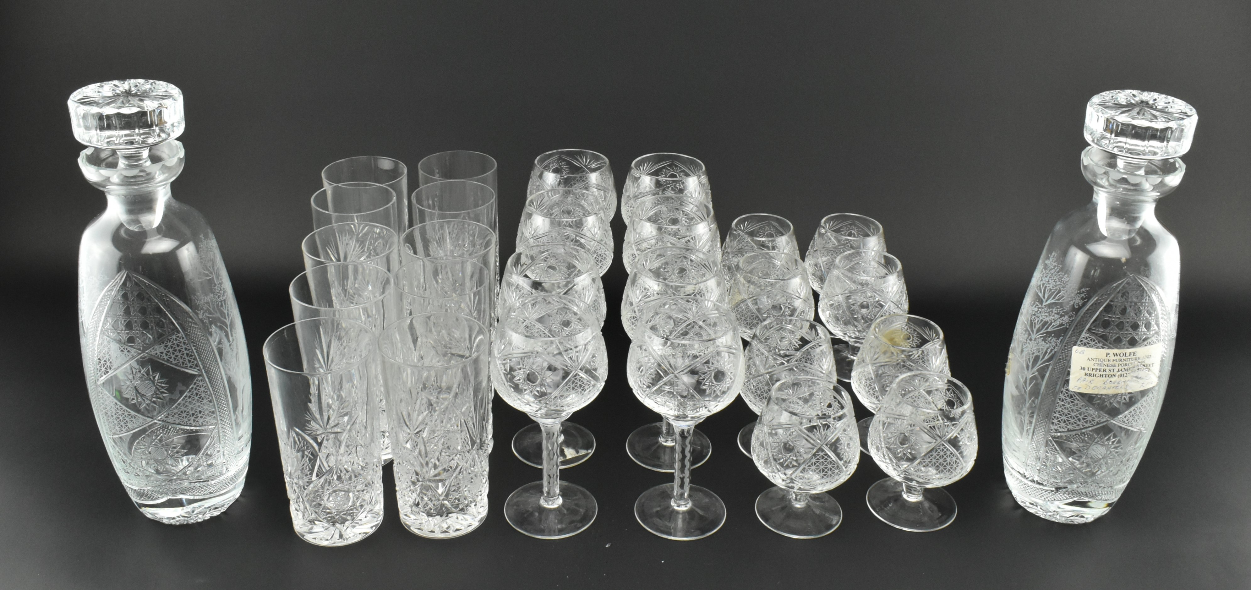 COLLECTION OF BOHEMIAN STYLE CUT GLASS INCL. PAIR DECANTERS - Image 2 of 8