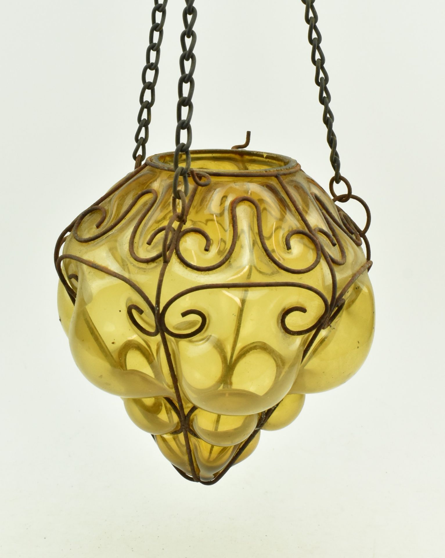 VENETIAN STYLE WROUGHT IRON & AMBER GLASS HANGING SHADE - Image 2 of 8