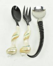 PAIR OF MOTHER OF PEARL CONCH HANDLED SALAD SPOONS & 1 OTHER