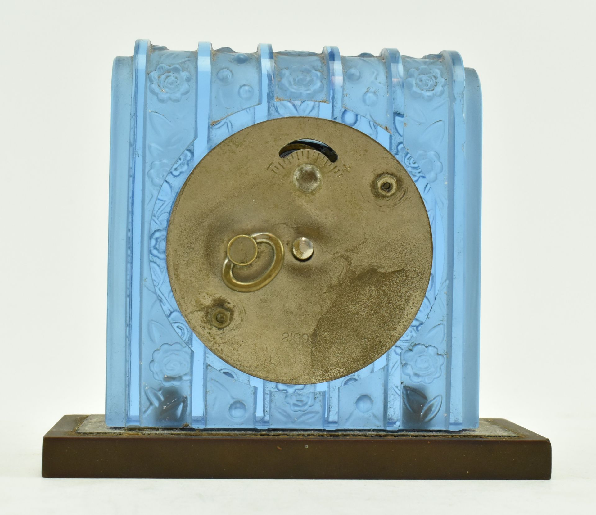 FRENCH ART DECO BLUE FROSTED GLASS BEDSIDE CLOCK - Image 4 of 9