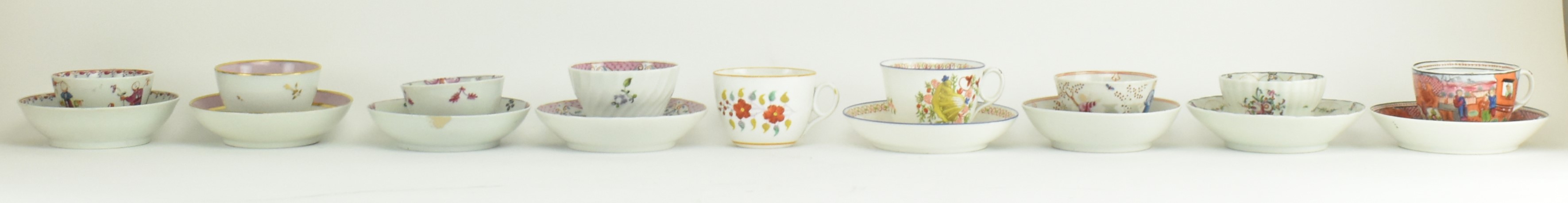 GROUP OF 18TH CENTURY NEWHALL PORCELAIN CUPS AND SAUCERS