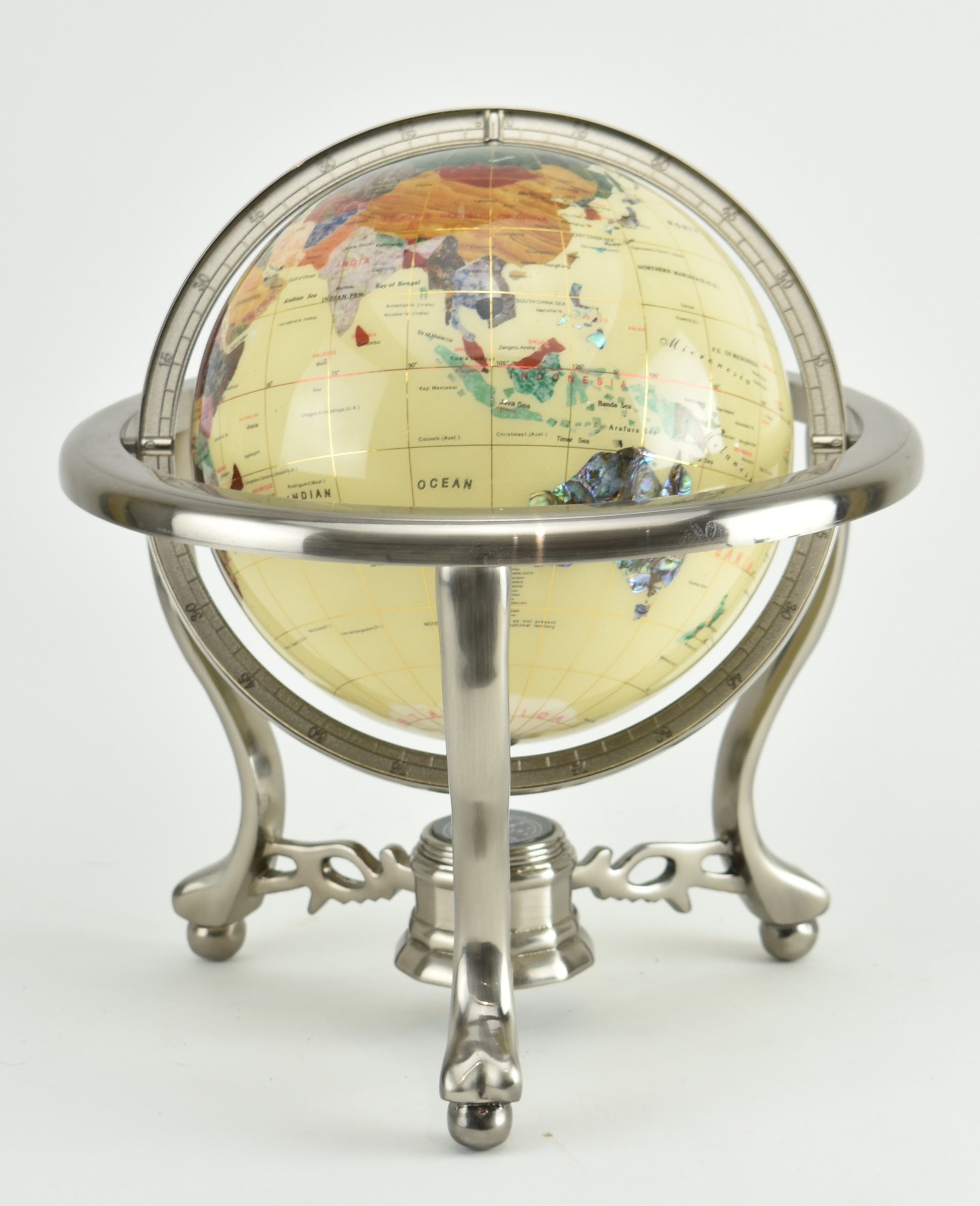 VINTAGE GEM INLAID GLOBE IN CHROME STAND - Image 2 of 7