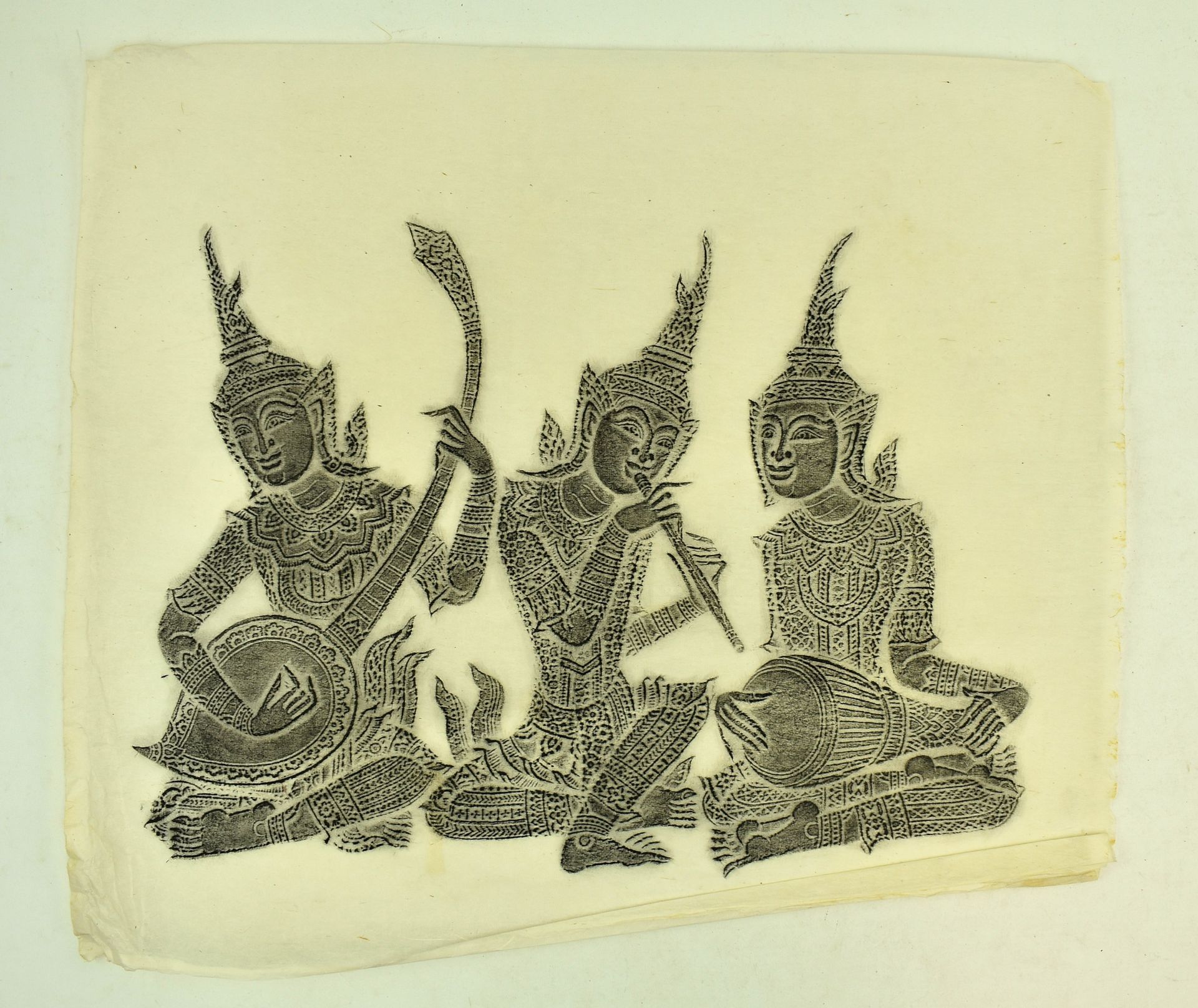 GROUP OF THREE THAI CHARCOAL RUBBING OF DANCERS & MUSICIANS - Image 3 of 3