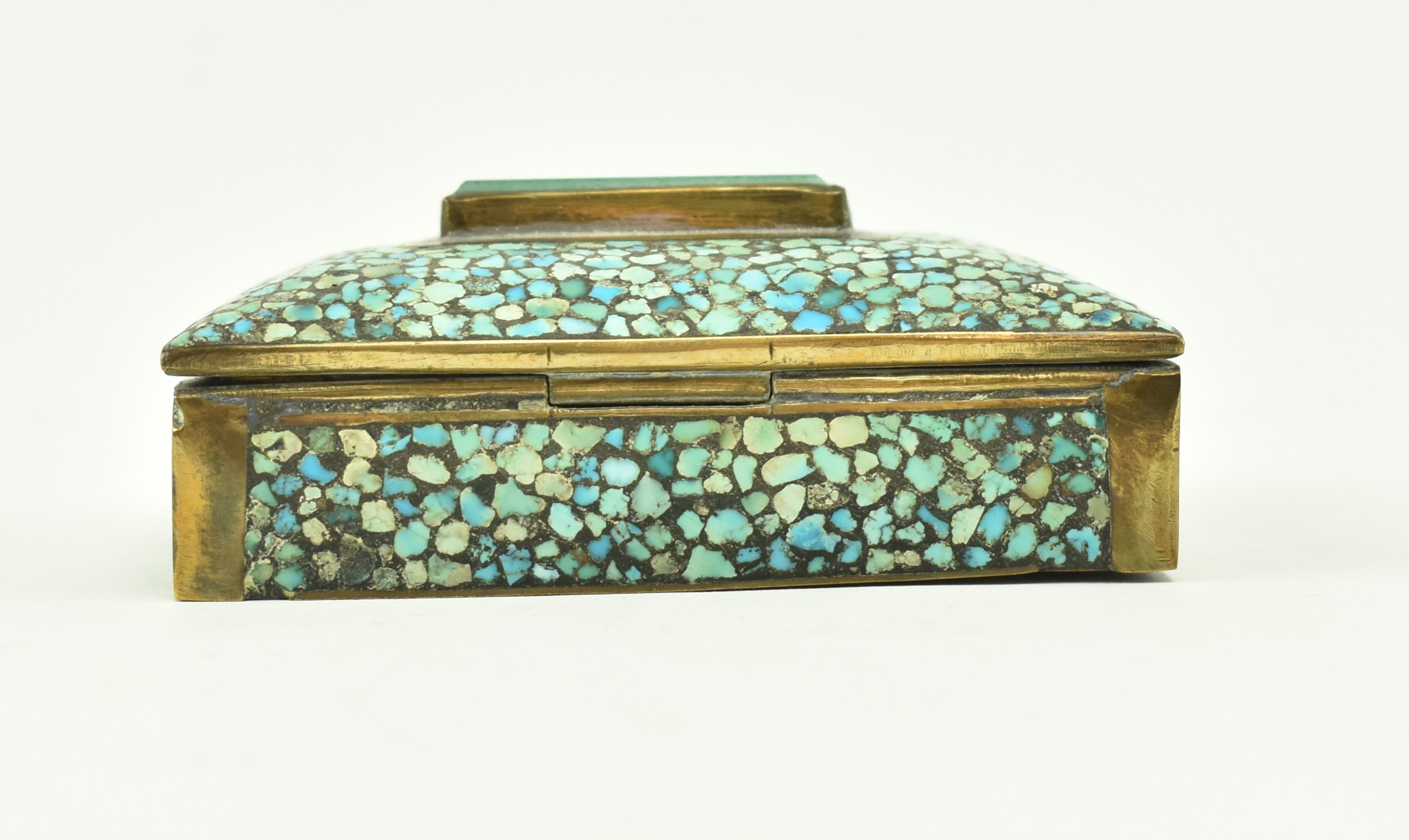 CHINESE LATE 19TH CENTURY BRASS & TURQUOISE INSET TRINKET BOX - Image 5 of 5