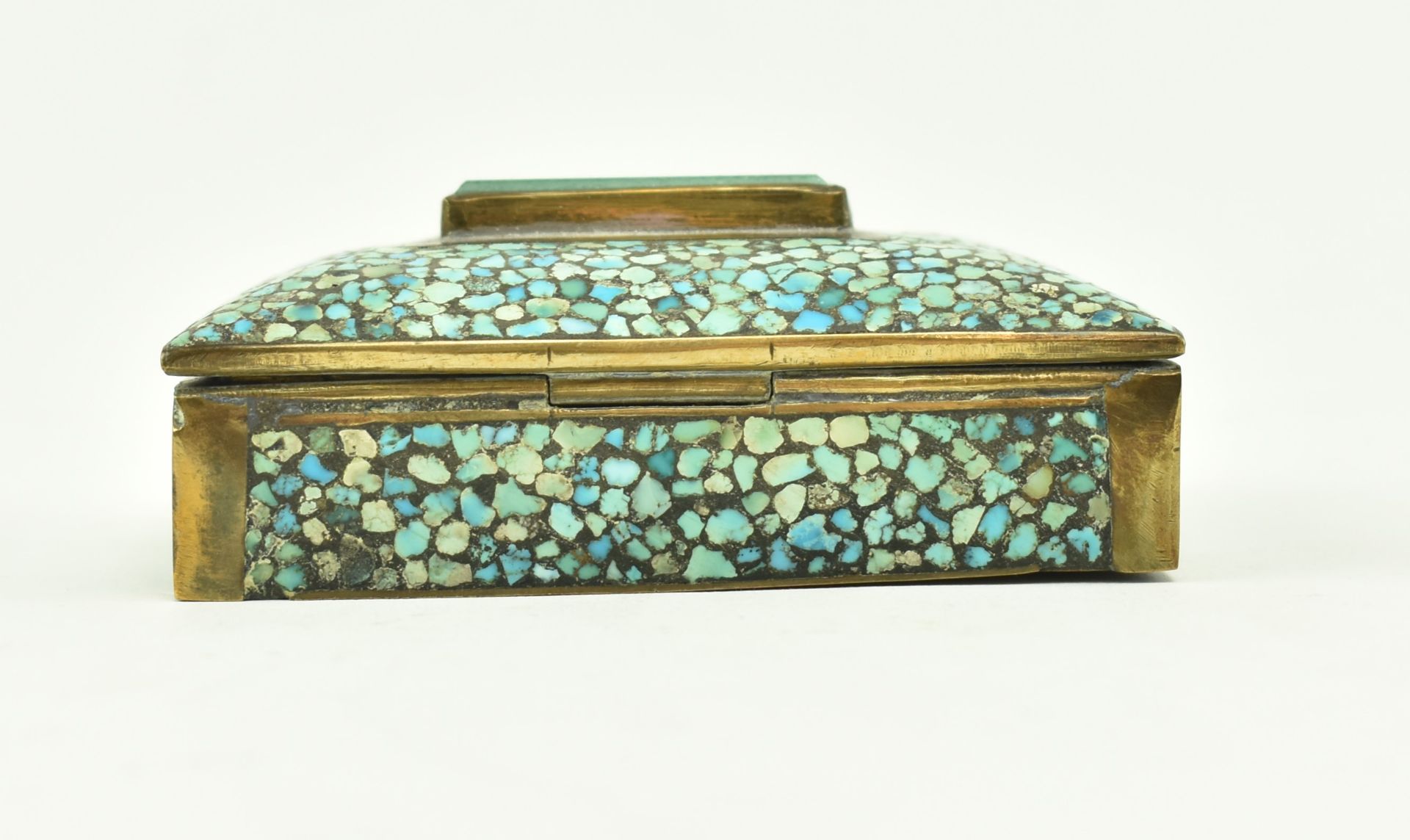 CHINESE LATE 19TH CENTURY BRASS & TURQUOISE INSET TRINKET BOX - Bild 5 aus 5