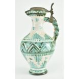 EARLY 20TH CENTURY MAJOLICA PITCHER JUG WITH PEWTER LID