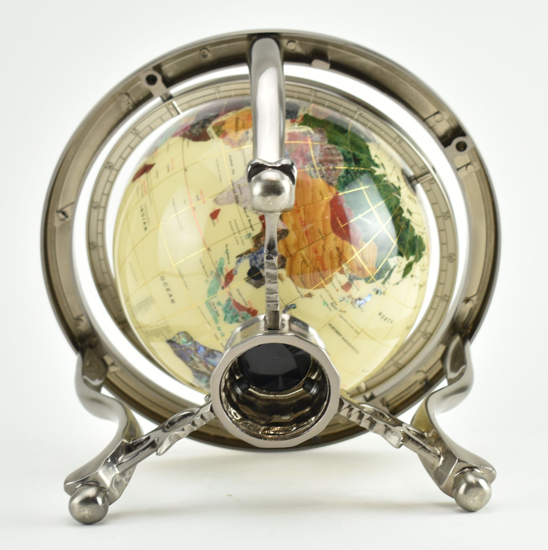 VINTAGE GEM INLAID GLOBE IN CHROME STAND - Image 7 of 7