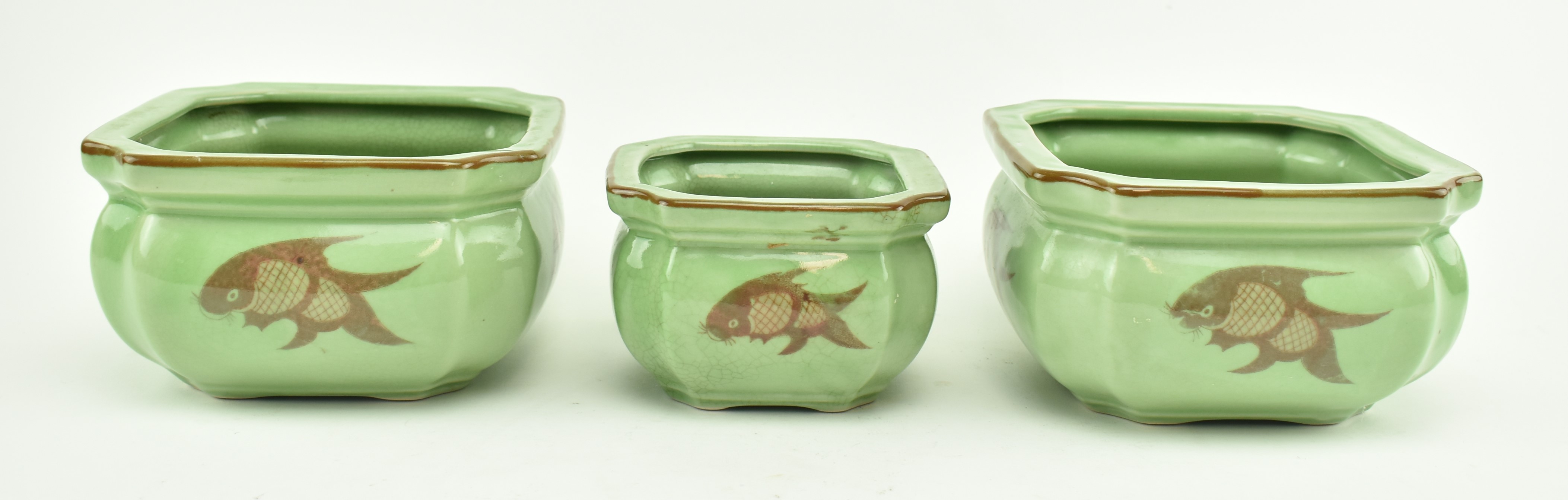 COLLECTION OF THREE CHINESE CRACKLE CERAMIC KOI FISH POTS - Image 4 of 6
