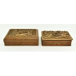 TWO HAND CARVED WOODEN BOXES