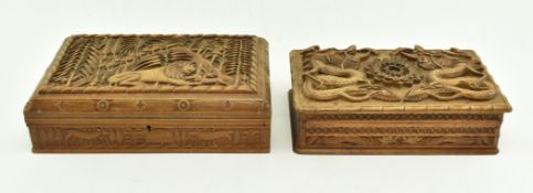 TWO HAND CARVED WOODEN BOXES